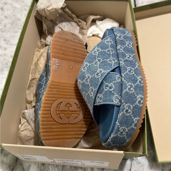 Gucci Denim Blue Platform Slides - Picture 5 of 8